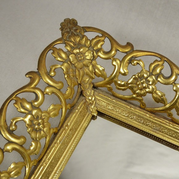 Vintage 16x11 Ornate Gold Mirrored Vanity Tray - Picture 4 of 10